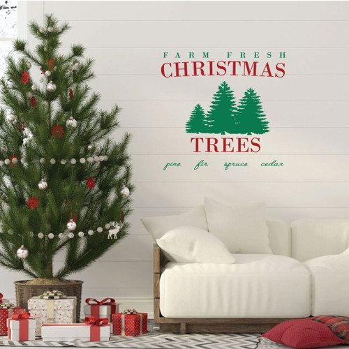 Christmas Tree Wall Decal - Farm Fresh Pine, Fir, Spruce, Cedar - Holiday Vinyl Decor for Living Room or Home Decoration