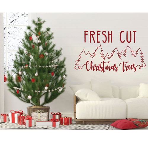 Christmas Tree Wall Decal - Fresh Cut - Holiday Vinyl Stickers for Living Room or Home Decoration