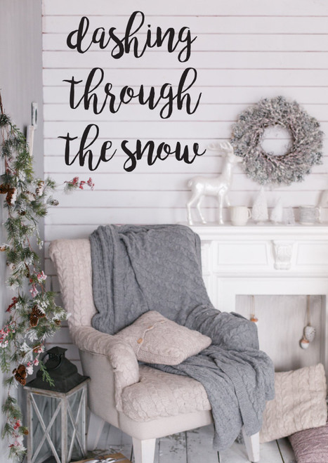 Christmas Wall Decal - Dashing Through The Snow - Holiday Vinyl Stickers for Living Room or Home Decoration