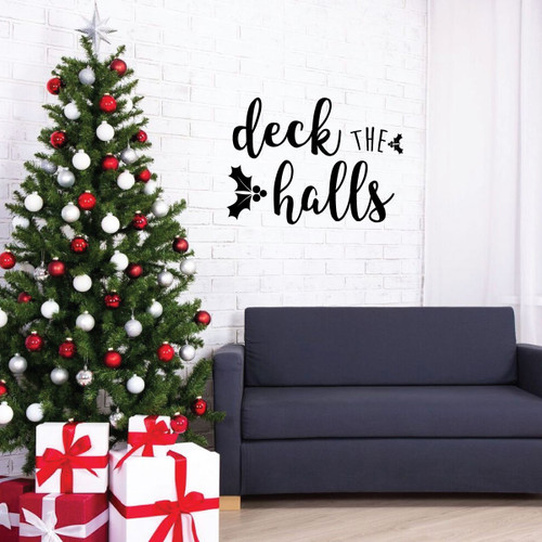 Christmas Wall Decal - Deck The Halls - Holiday Vinyl Stickers for Living Room, Family Room Decor or Home Decoration