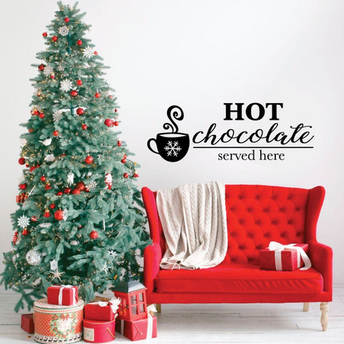 Christmas Wall Decal - Hot Chocolate Served Here - Holiday Vinyl Decor for Living Room or Home Decoration