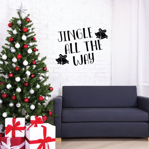 Christmas Wall Decal - Jingle All The Way - Holiday Vinyl Stickers for Living Room, Family Room Decor or Home Decoration
