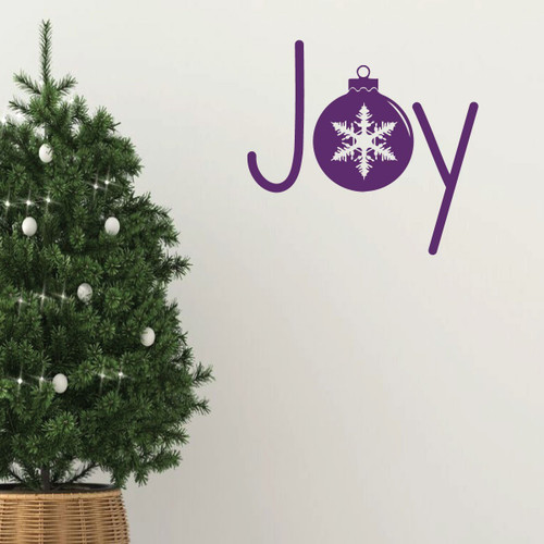 Christmas Wall Decal - Joy with Ornament - Holiday Vinyl Stickers for Living Room Decor or Home Decoration