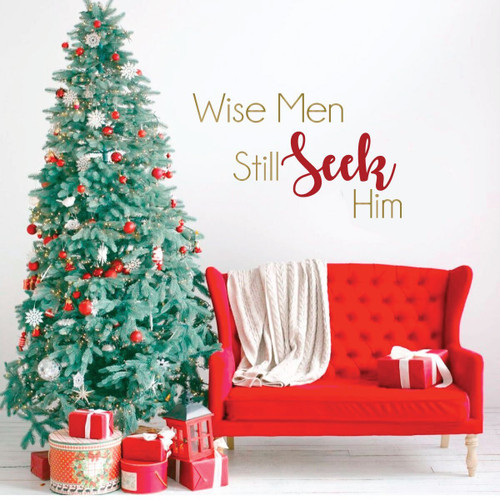Christmas Wall Decal - Wise Men Still Seek Him with Accent Color - Holiday Vinyl Stickers for Living Room or Family Room Decor