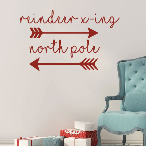 Christmas Wall Decal Decor - Reindeer X-ing North Pole - Holiday Vinyl Stickers for Living Room or Home Decoration