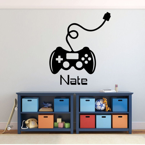 Custom Game Room Wall Decor - Video Gamer Controller with Personalized Name Vinyl Decal Stickers for Home in Teens and Kids, Boys Bedroom, Playroom or Man Cave - Large and Small Sizes and Colors Complement any Living Space