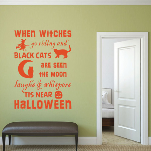 Halloween Decorations - Vinyl Wall Decal, Spooky Witches and Black Cats, Halloween Party, All Hallows Eve - When Witches Go Riding - Vinyl Wall Decals, Halloween Party - Vinyl Wall Decal, Autumn, Fall Decorations - Removable Vinyl Stickers - Use
