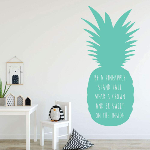 Pineapple Wall Decor - Be A Pineapple Stand Tall - With Hawaiian Tropical Pineapple Design - Pineapple Removable Sticker -Teen Girl Bedroom Decoration - Home Decor Decal for Bedroom, Playroom, Family Room, or Office