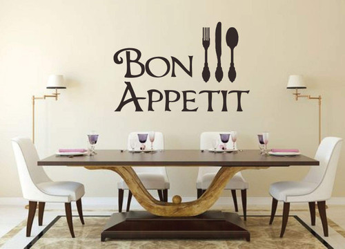 Bon Appetit with Silverware Utensils Silhouette Vinyl Wall Decal