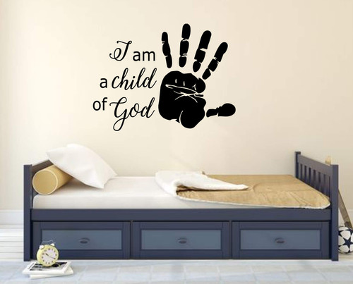 Christian Quote Wall Decor I am a Child of God with Hand Print Religious Vinyl Lettering Sticker for Home, Church, Office, or School Classroom