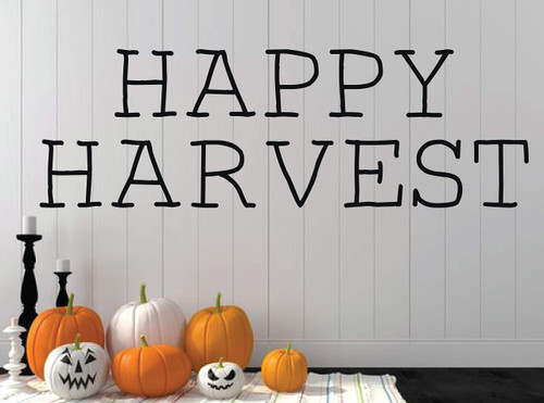 Happy Harvest Quote - Vinyl Wall Decal for Home, Family Room, Barn or Front Door Decoration - Fall Decor - Use Indoor or on Outdoor Windows