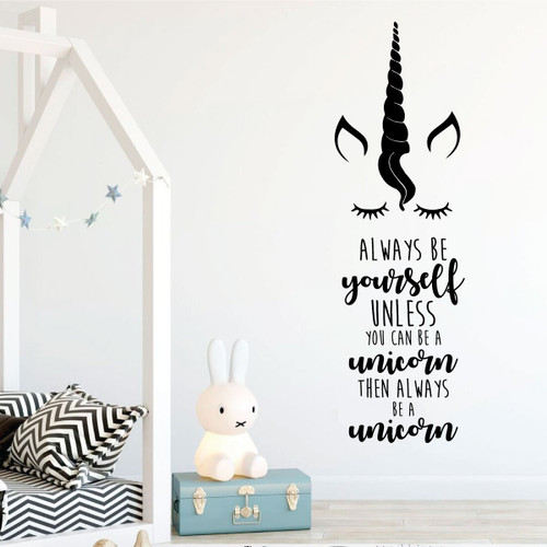Unicorn Wall Decal | Unicorn Quote Always Be Yourself Unless You Can Be A Unicorn Vinyl Home Decor Sticker for Girl's Bedroom or Playroom | Small, Large Sizes | Black, Pink, Purple