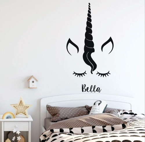 Cute Room Wall Decor - Unicorn Face with Personalized Name for Home in Girls or Boys Bedroom, Playroom or Nursery - Custom Sizes and Colors Match The Theme of Any Living Space