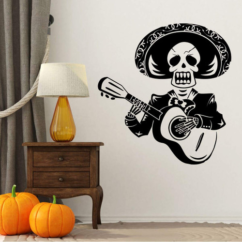 Dia de los Muertos Skeleton Guitar Player Vinyl Wall or Window Decal