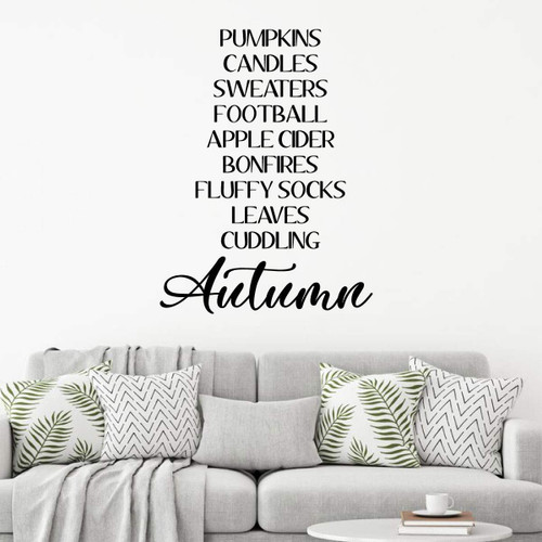 Fall Season Wall Decal ' Pumpkins Candles Apple Cider Leaves - Vinyl Decor for Living Room, Family Room or Home Decoration