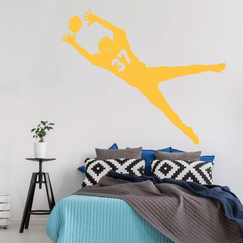 Football Wall Decal - Player Catching - Personalized Vinyl Sticker for Boy's Bedroom Decor, Playroom or Game Room Decoration