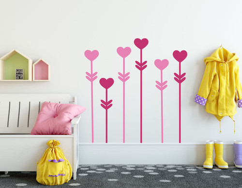 Girl's Bedroom Wall Decal - Two Color Heart Flowers - Vinyl Decor for Playroom or Children's Room Decoration
