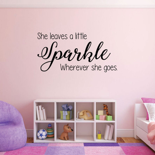 Girls Room Wall Decor - "She Leaves A Little Sparkle" Quote - Vinyl Decal Decoration for Bedroom or Playroom