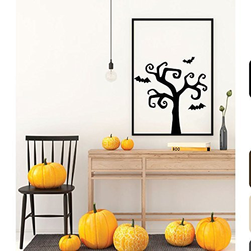 Halloween Decoration -Tree With Bats Silhouette Wall Decal - Fall Vinyl Decor for the Home, Office Or Classroom