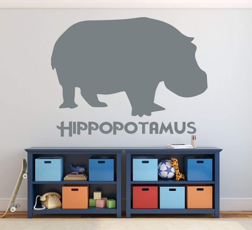 Hippo Decor Vinyl Wall Decal with Hippopotamus Lettering for Home, Playroom, Museum, Child's Bedroom Decor or Classroom