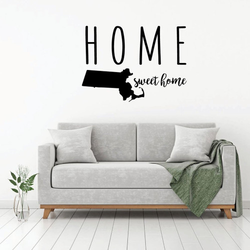 Home Sweet Home State of Massachusetts Vinyl Wall Art Decal For Living Dining, Family Room, or Entryway Decor