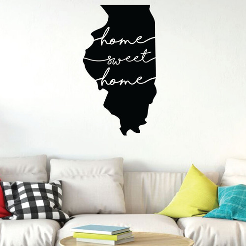 Illinois Wall Art - Home Sweet Home - State Silhouette Vinyl Sticker for Home Decor, Living Room or Family Room Decoration