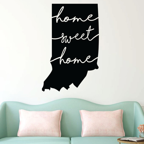 Indiana Wall Decal - Home Sweet Home - State Silhouette Vinyl Art for Home Decor, Living Room or Family Room Decoration