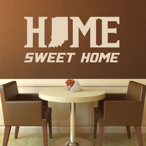 Indiana Wall Decal | 'Home Sweet Home' State Silhouette Vinyl Mural Decal for Living, Dining, Family Room, Office, Bedroom | Red, Black, White, Blue, Other Colors