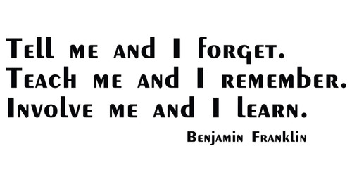 Inspirational Wall Decal - Benjamin Franklin: Involve Me and I Learn - Matte Black, 36-inch x 12-inch Vinyl Lettering - Vinyl Art Decoration for Bedroom Decor, Playroom, School Room Decoration