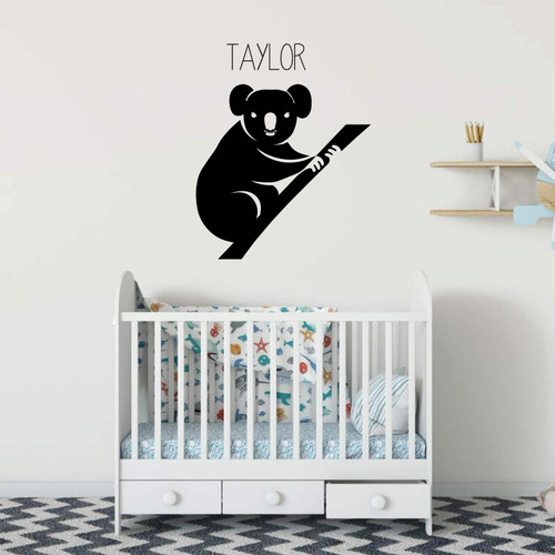 Koala Wall Decal - Personalized Animal Jungle Theme Vinyl Sticker Decoration for Children's Bedroom, Playroom or Baby Nursery