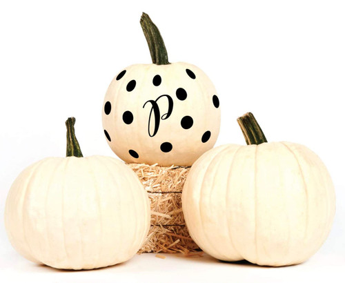 Letter P Decor - 2 Sets of Matte Black Letter P and Polka Dots for Decorating Jack-O-Lanterns, Pumpkins - Fall Decor Vinyl Decals, Party Favors