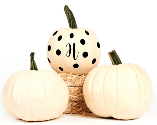 Letter/Initial Decor Vinyl Stickers - 2 Sets of Monogram Initial and 20 Polka Dot Accents for Weddings, Parties, Walls, Windows, Pumpkins