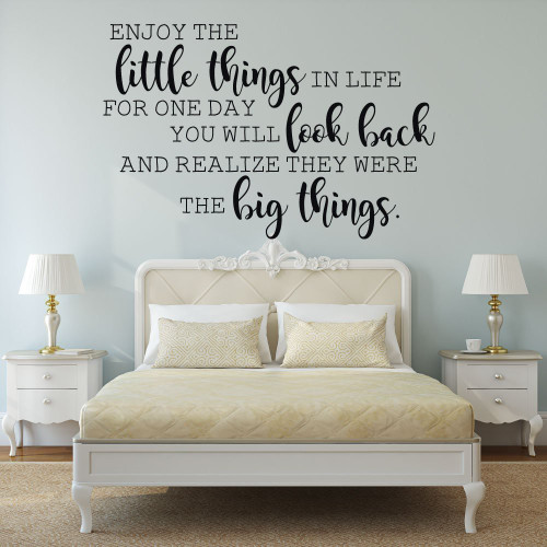 Life Quote Wall Decal - "Enjoy the Little Things" Vinyl Lettering for Living Room, Bedroom, Kitchen, Office - Family Gift