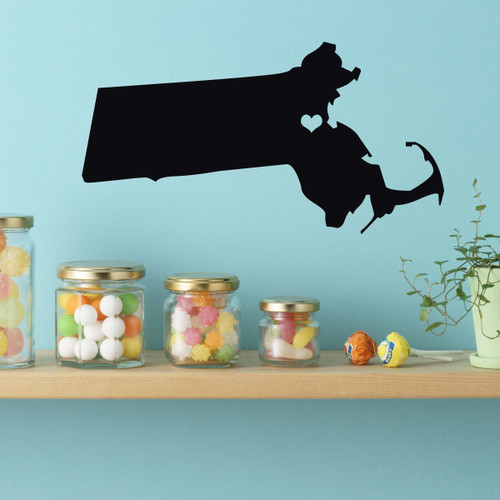 Massachusetts State Vinyl Wall Decal Home Decor with Boston Heart - Adhesive Sticker Decoration for Living Room, Bedroom, Kitchen