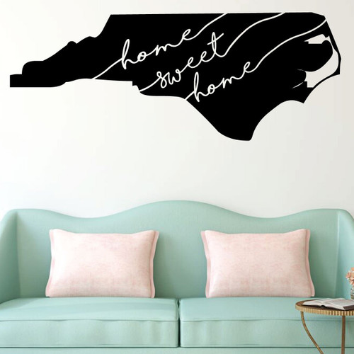 North Carolina Wall Decor - Sweet Home - State Silhouette Vinyl Sticker Decal Art for Home, Living Room or Family Room Decoration