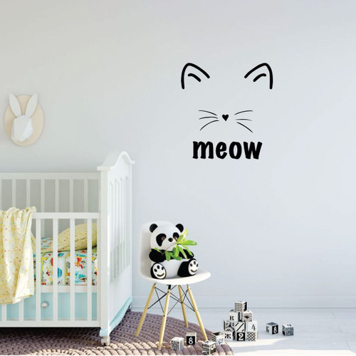 Nursery Wall Decal - Meow Cat Design - Vinyl Decor for Baby's Room, Bedroom or Play Room