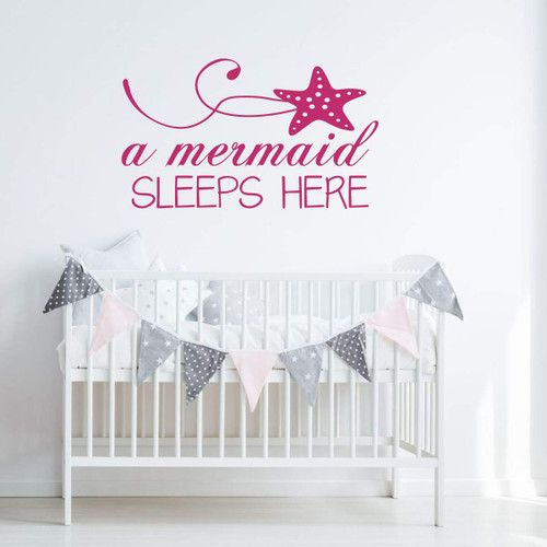 Nursery Wall Decal for Baby Girl's Nursery Decor or Bedroom Decoration - A Mermaid Sleeps Here - Starfish Silhouette - Available in Pink, Purple, Gold, Turquoise, Other Colors
