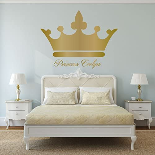 Personalized Name Wall Decals - Princess Crown with Custom Name Vinyl Art - Woman, Teenager, Girl, or Baby Decorations