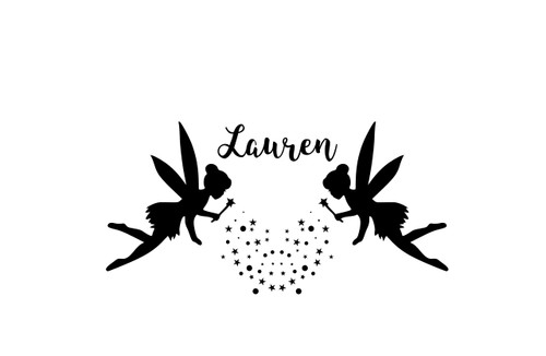 Room Wall Decal - Personalized Name Two Fairies with Pixie Dust Vinyl Wall Decal Sticker for Boy's or Girl's Bedroom, Playroom or Nursery - Custom Sizes and Colors Match The Theme of Any Living Space