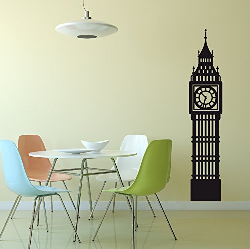 Room Wall Decor - Big Ben Clock London England Tower Vinyl Decal Stickers for Home or Office, Kitchen, Living Room, Playroom - Custom Sizes and Colors Match The Theme of Any Living Space