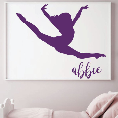Room Wall Decor - Dancer Gymnast with Personalized Name Vinyl Decal Stickers for Boys or Girls Bedroom, Playroom or Dance Studio - Custom Sizes and Colors Match The Theme of Any Living Space
