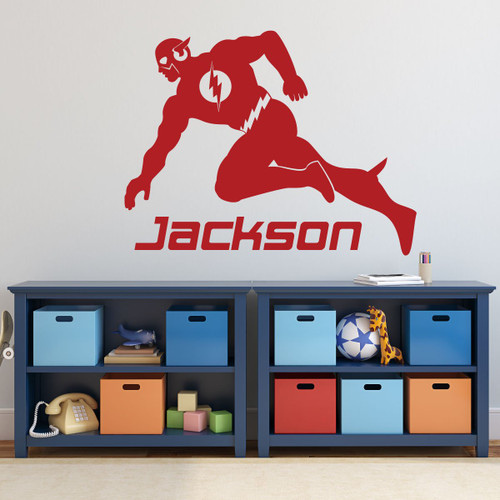 Room Wall Decor - Flash with Personalized Name Vinyl Decal Stickers for Home in Boys Game Room, Bedroom, Playroom or Nursery - Custom Sizes and Colors Match The Theme of Any Living Space