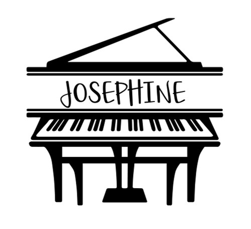 Room Wall Decor - Grand Piano w/Customized Name Aesthetic Vinyl Decal Stickers for Home in Living or Family Room, Music Studio, or Classroom - Custom Sizes and Colors Fit Any Themed Living Space