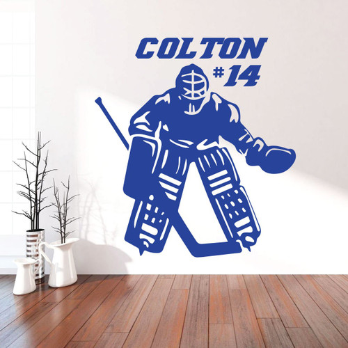 Room Wall Decor - Hockey Goalie with Personalized Name - Vinyl Decal Stickers for Boys and Girls Bedroom, Playroom, Locker Room, Man Cave - Custom Sizes and Colors Match The Theme of Any Living Space