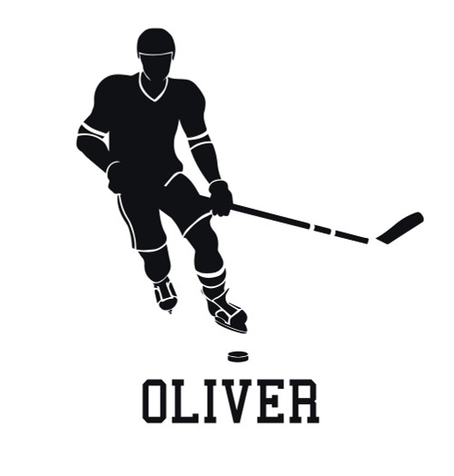 Room Wall Decor - Hockey Player with Personalized Name Vinyl Decal Stickers for Boys Bedroom, Locker Room, Ice Rink or Man Cave - Custom Sizes and Colors Match The Theme of Any Living Space