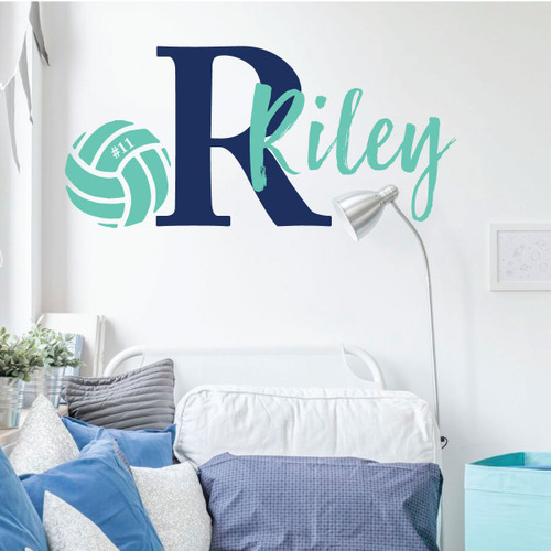 Room Wall Decor - Volleyball Personalized Name and Number Vinyl Decal Stickers for Home in Teen Girls or Boys Bedroom, Locker Room or Dorn - Custom Sizes and Colors Match the Theme of any Living Space