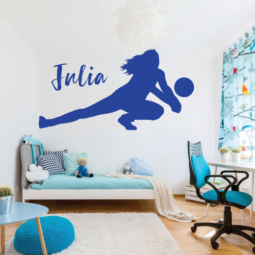 Room Wall Decor - Volleyball Player with Customized Name Vinyl Decal Stickers for Home or Dorm in Teen Girls Bedroom, Bathroom, or Locker Room - Custom Sizes and Colors Fit Any Themed Living Space