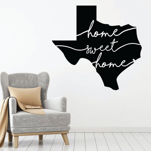 Texas Wall Decal - Home Sweet Home - State Silhouette Vinyl Art for Home Decor, Living Room or Family Room Decoration