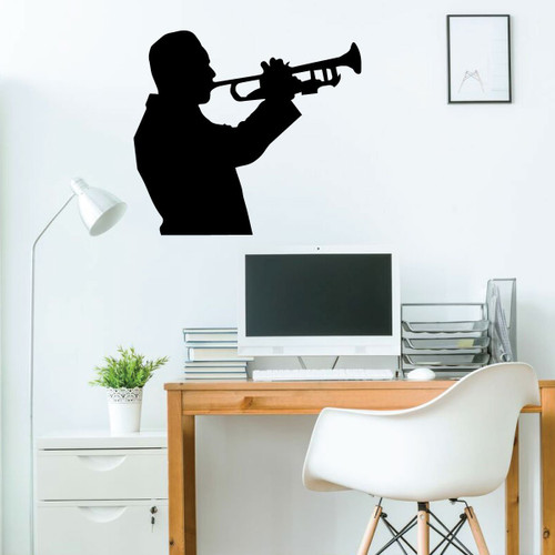 Trumpet Player Wall Decal - Music Studio Decoration - Vinyl Design for Home Decor, Bedroom or Playroom - Musicians Gift