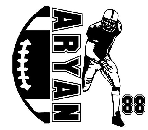 Vinyl Decal - Football Player Mural with Personalized Name & Number Vinyl Decal Sticker for Boys Bedroom, Playroom or Locker Room - Custom Sizes and Colors Match The Theme of Any Living Space